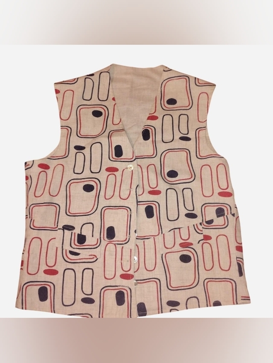 Vintage Jackets & Blazers - Vintage 1960s Atomic Mid-Century Modern Reversible Vest - TV Screen Print , Size